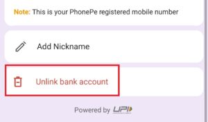 Unlink Account from PhonePe