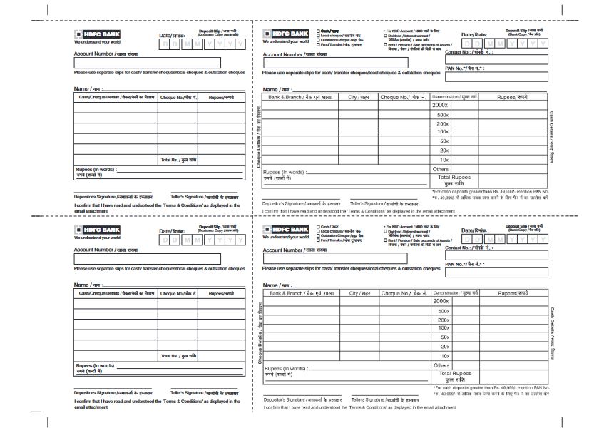 Blank Deposit Slip