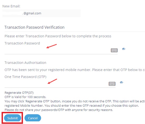 Enter Transaction Password and OTP