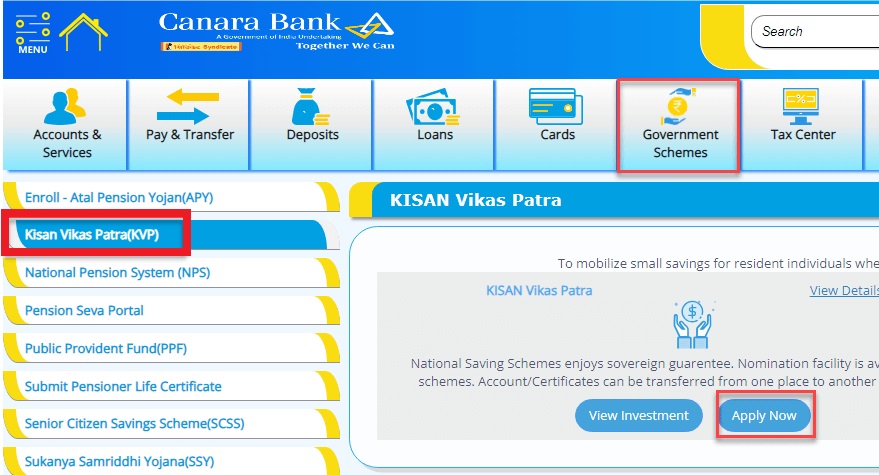 Canara Bank KVP Account Online