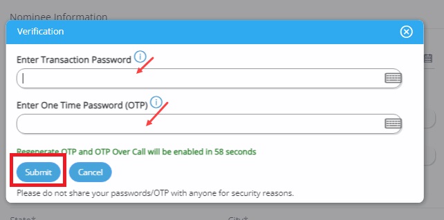 Enter OTP for Confirming Canara Bank KVP Account Open