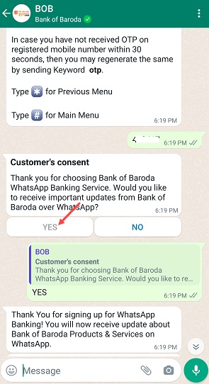 Get BOB Balance by Whatsapp