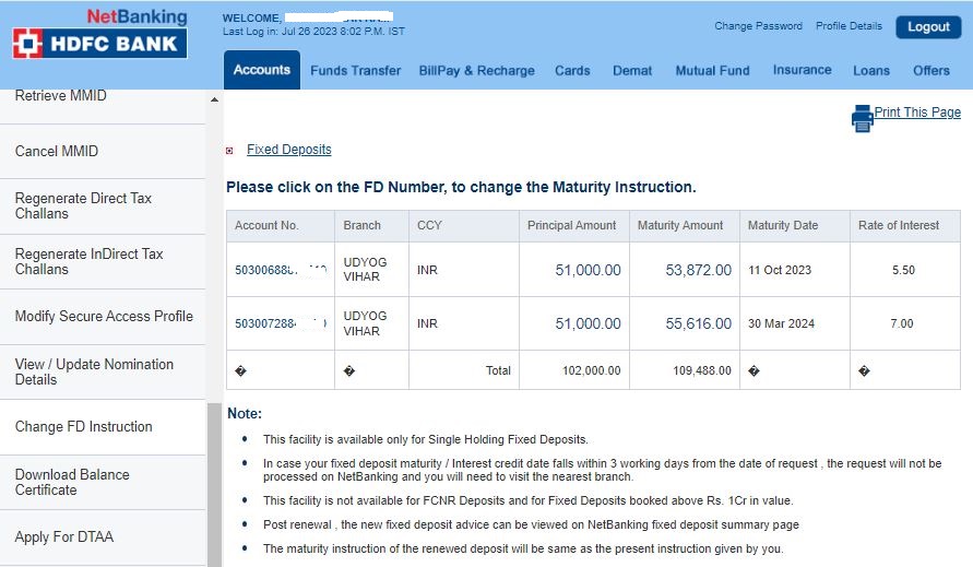 How to Change HDFC FD Maturity Instruction Online?