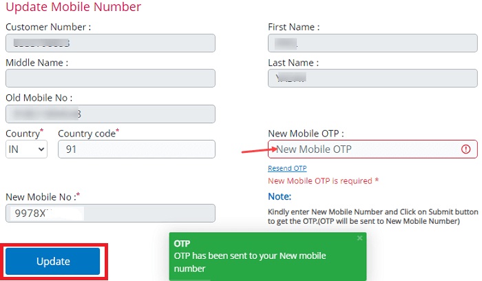 Enter New Mobile Number OTP
