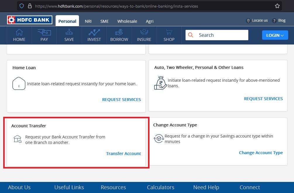 HDFC Account Transfer Online