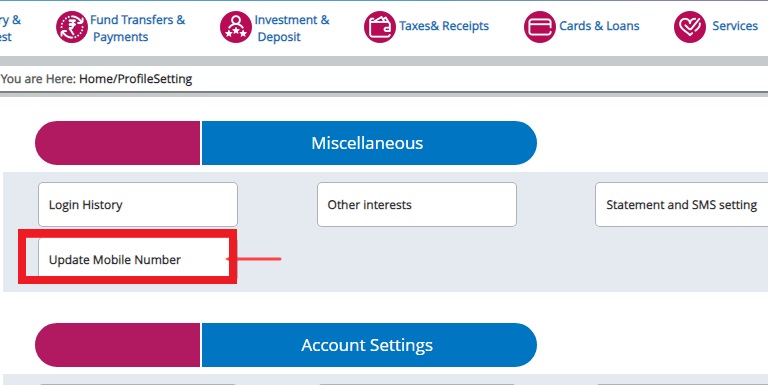 Update Mobile Number in Central Bank of India Account Online
